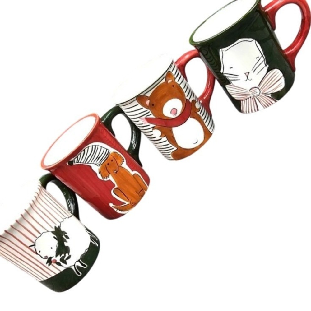 Eddie Bauer Home HUGE MUGS!! Lamb, Dog, Bear, Cat 16oz Christmas Mugs animal